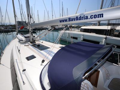 Deck of Skrivena, a Bavaria Cruiser 46 sailboat at Grad Kaštela, Croatia