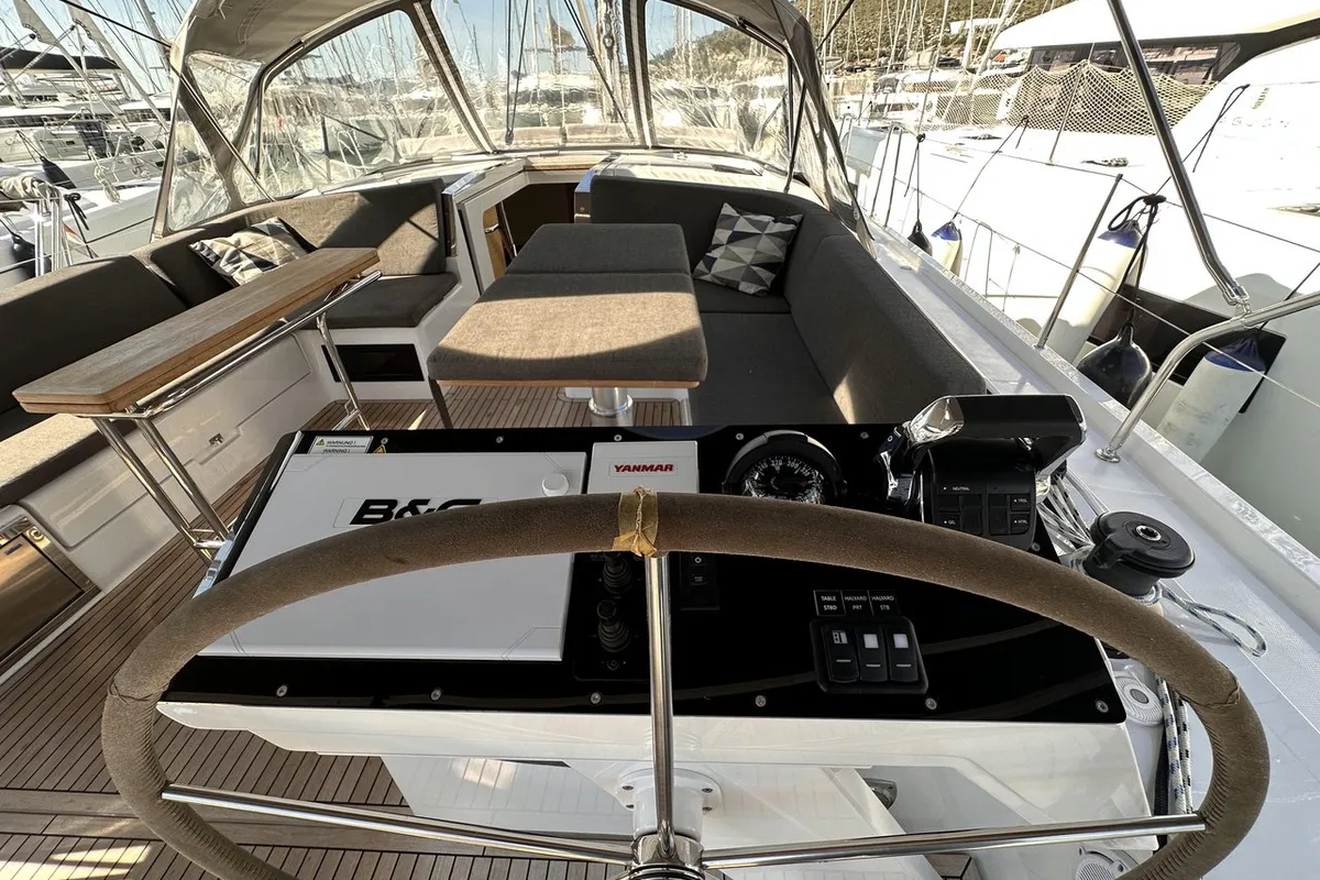 Cockpit of Felice, a Hanse Yachts Hanse 460 sailboat at Seget Donji, Croatia