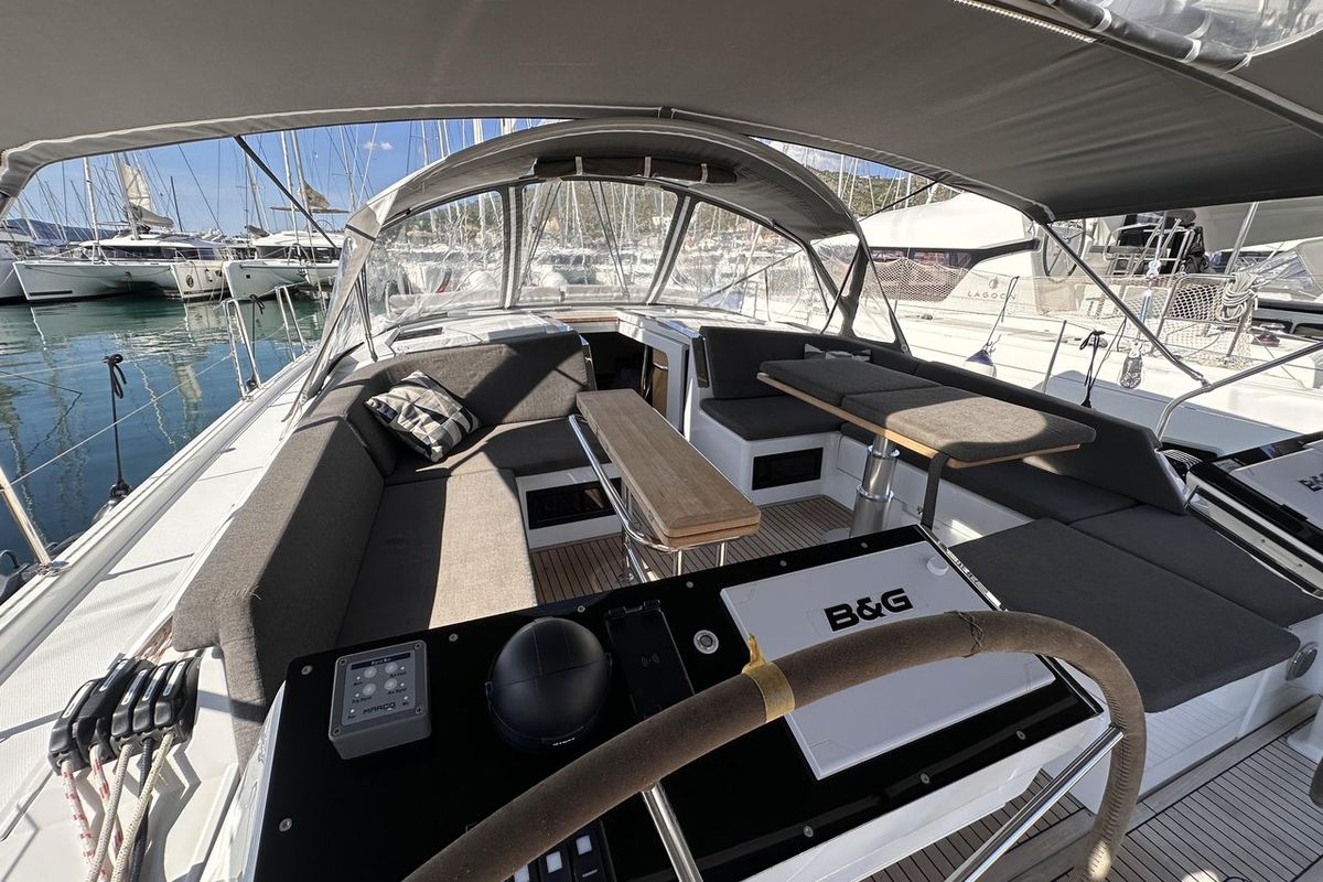 Cockpit of Felice, a Hanse Yachts Hanse 460 sailboat at Seget Donji, Croatia