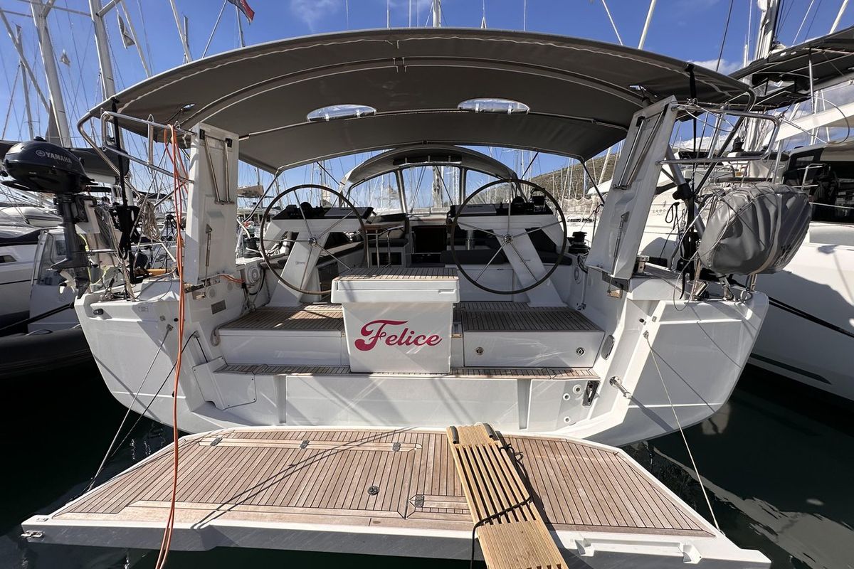 Deck of Felice, a Hanse Yachts Hanse 460 sailboat at Seget Donji, Croatia