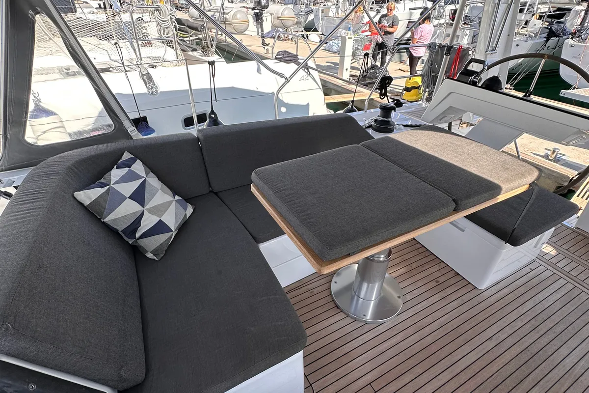 Deck of Felice, a Hanse Yachts Hanse 460 sailboat at Seget Donji, Croatia