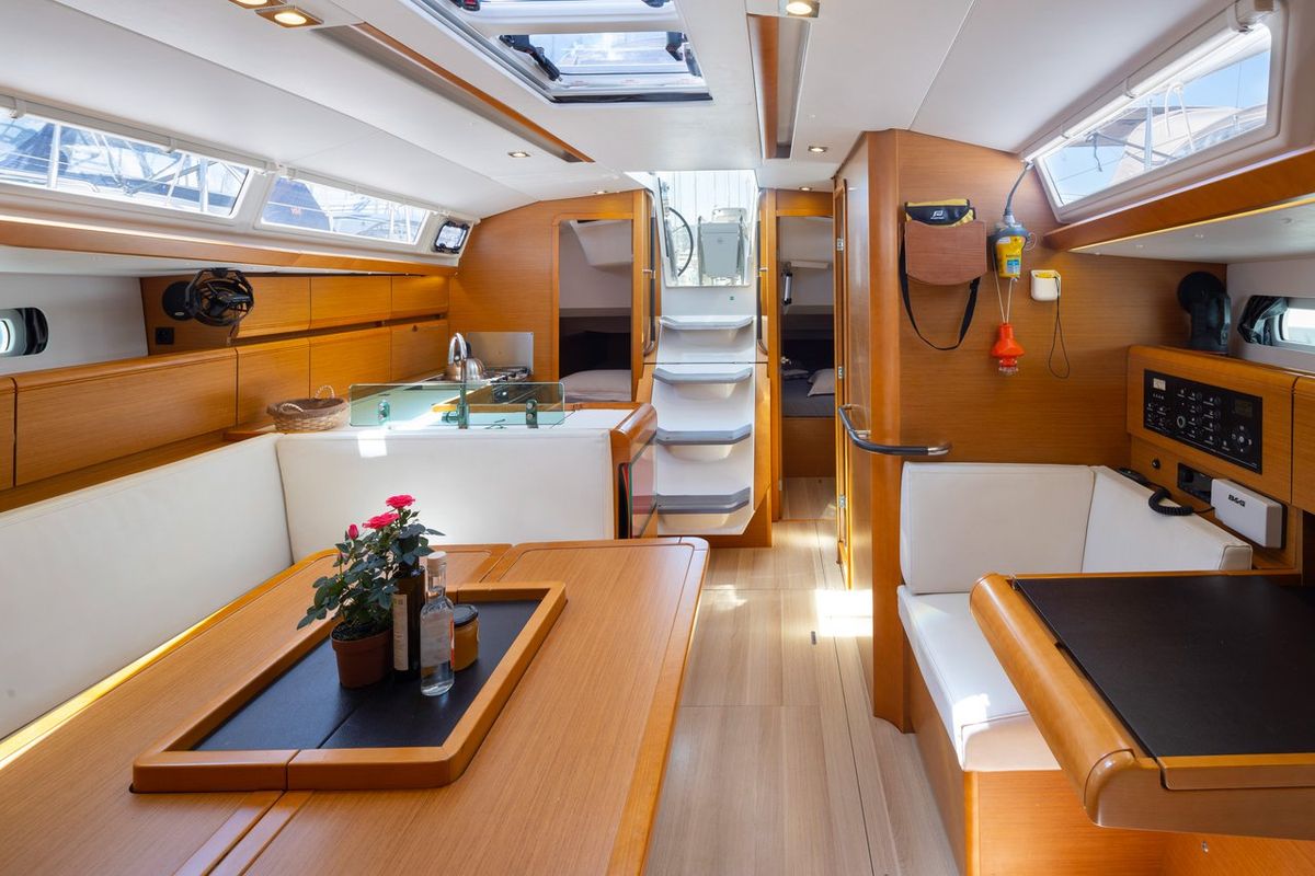 Salon of Penelope, a Jeanneau Sun Odyssey 419 sailboat at Municipal Unit of Lefkada, Greece