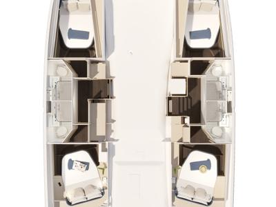 Floor plan of Lizzie, a Fountaine Pajot FP 44 Quatuor catamaran at Seget Donji, Croatia