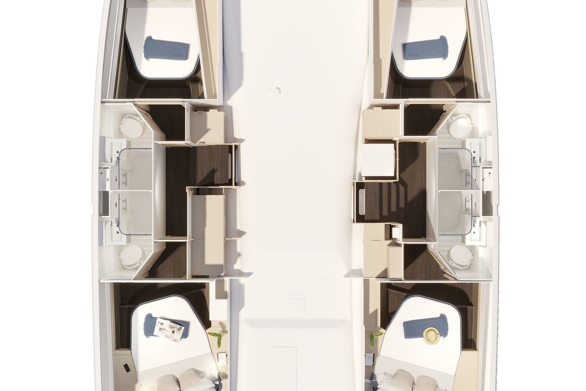 Floor plan of Lizzie, a Fountaine Pajot FP 44 Quatuor catamaran at Seget Donji, Croatia