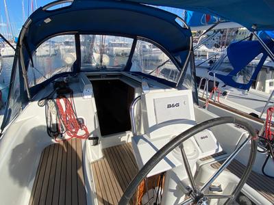 Cockpit of Felix, a Beneteau Oceanis 31 sailboat at Procida, Italy
