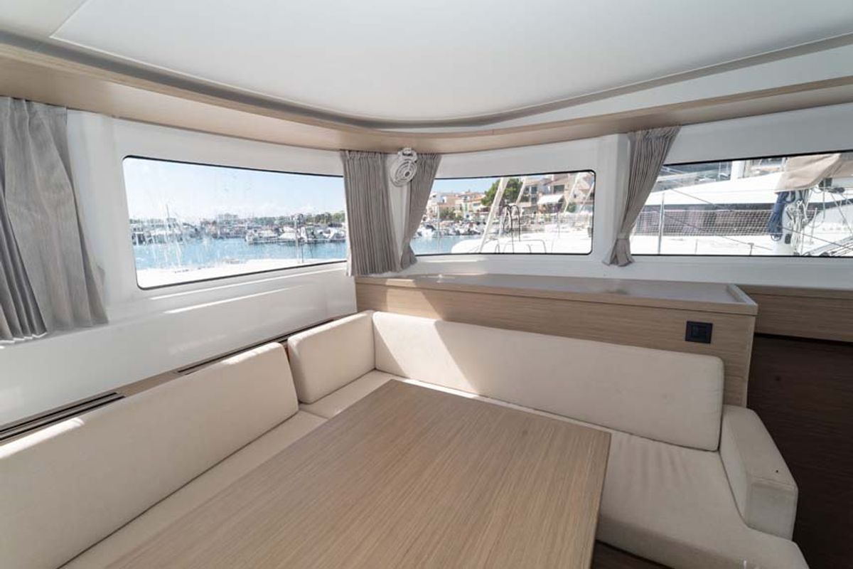 Salon of Movelli, a Lagoon 46 catamaran at Felanitx, Spain