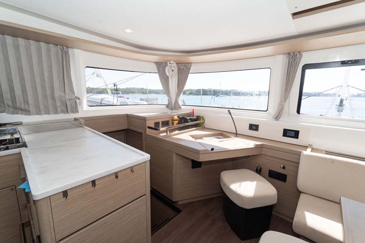 Salon of Movelli, a Lagoon 46 catamaran at Felanitx, Spain