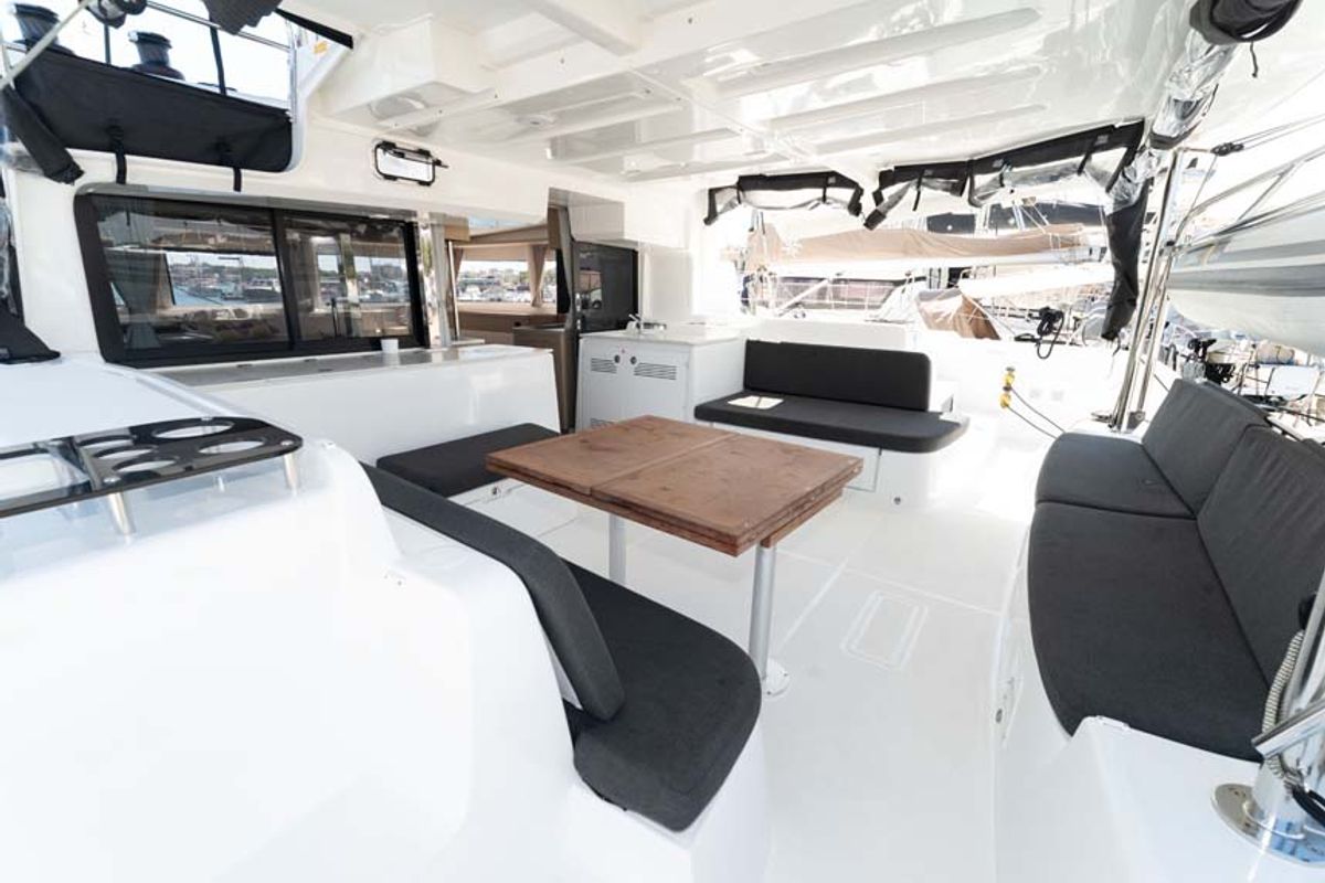 Deck of Movelli, a Lagoon 46 catamaran at Felanitx, Spain