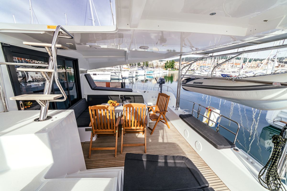 Deck of ZETA, a Lagoon 42 catamaran at Grad Šibenik, Croatia