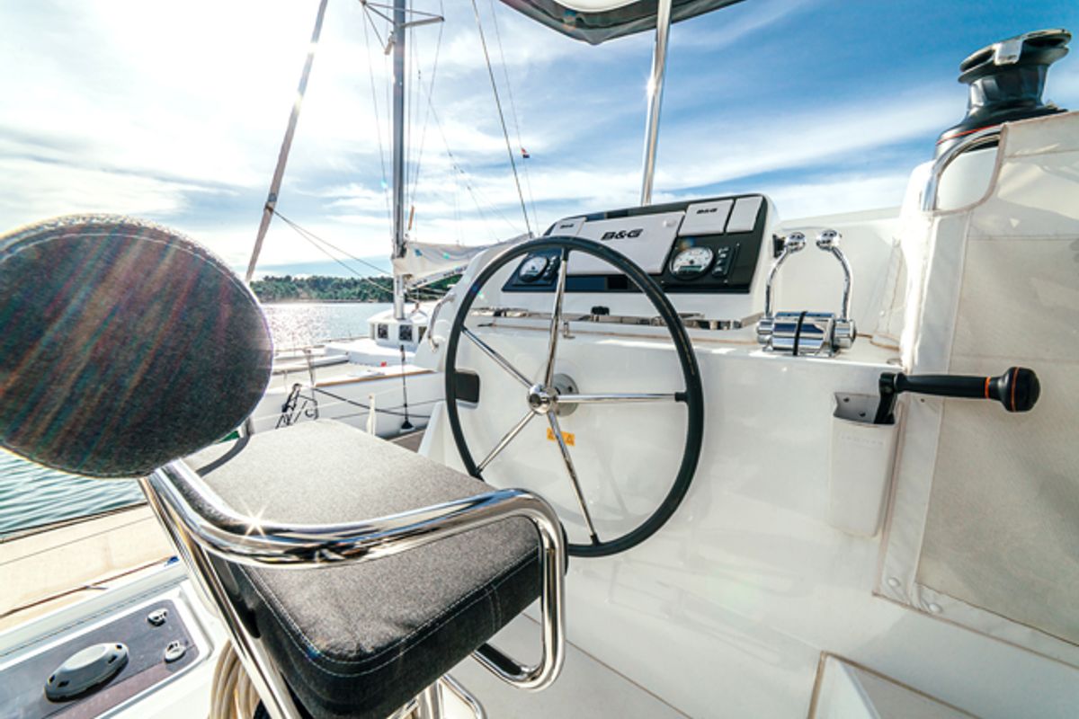 Cockpit of ZETA, a Lagoon 42 catamaran at Grad Šibenik, Croatia