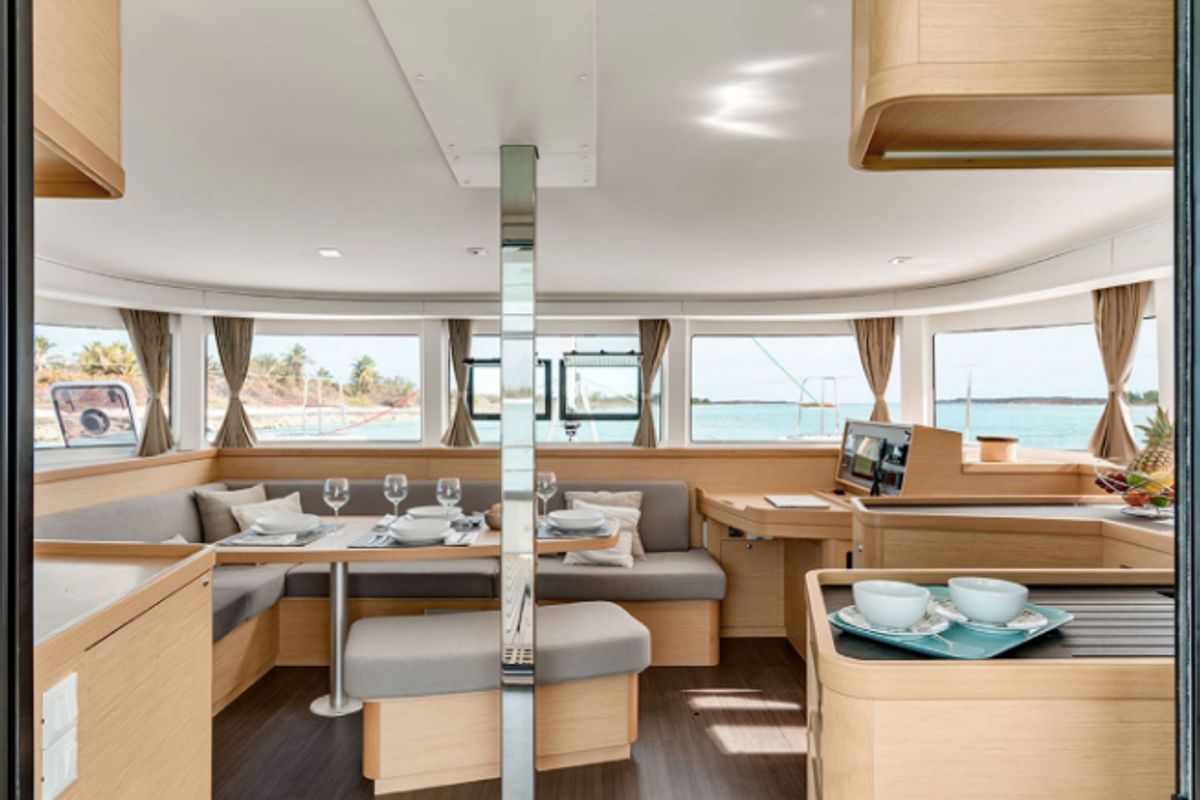 Salon of Ivan Nonno, a Lagoon 42 catamaran at Fethiye, Turkey