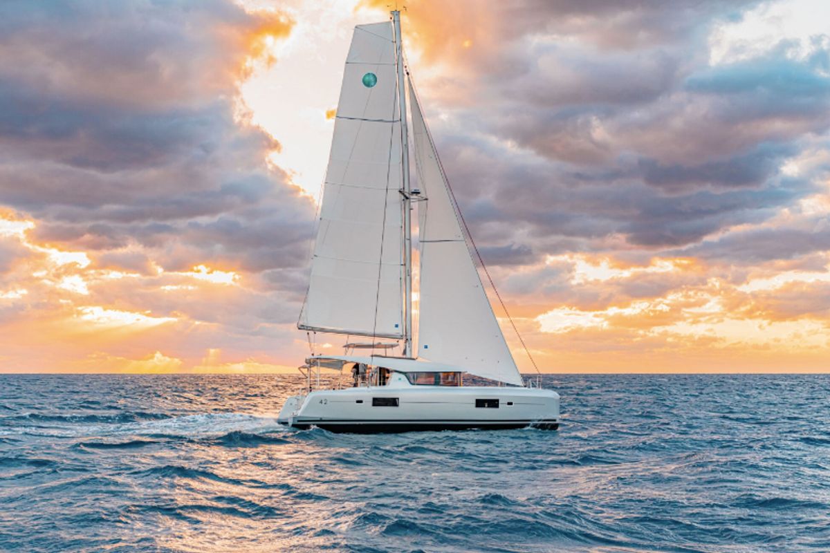 Exterior view of Ivan Nonno, a Lagoon 42 catamaran at Fethiye, Turkey