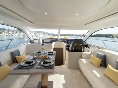 Salon of NALU, a Azimut 53 Fly motorboat at Grad Šibenik, Croatia