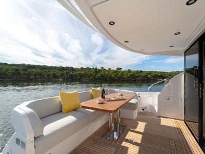 Deck of NALU, a Azimut 53 Fly motorboat at Grad Šibenik, Croatia