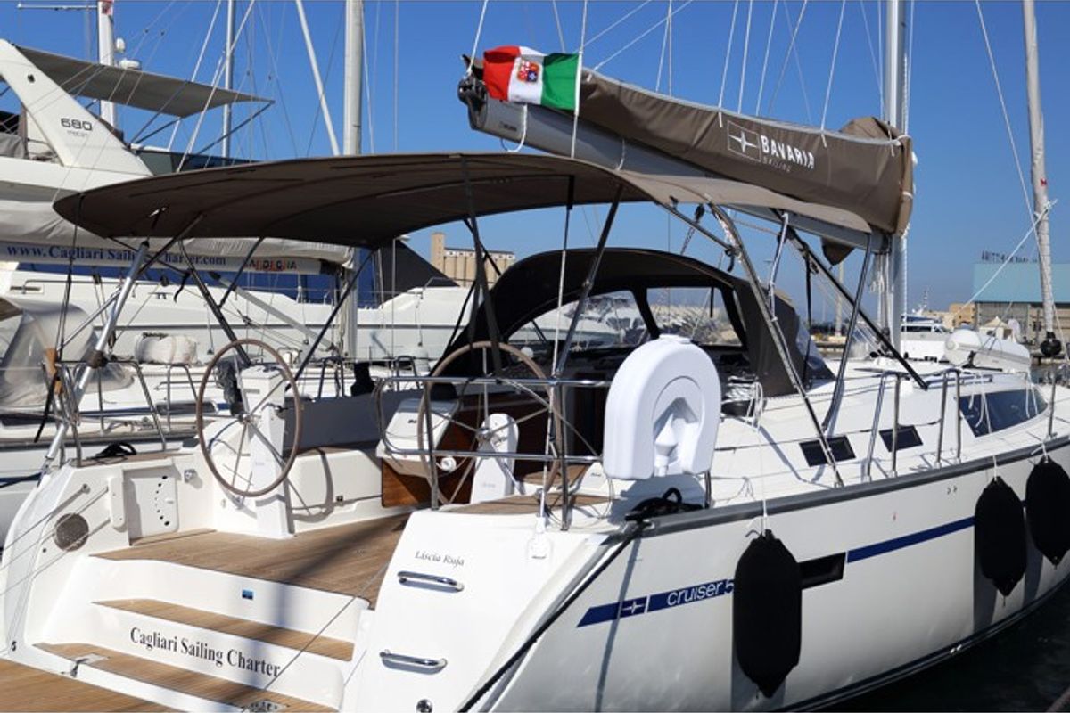 Exterior view of Liscia Ruja, a Bavaria Cruiser 51 sailboat at Figari/Golfo Aranci, Italy