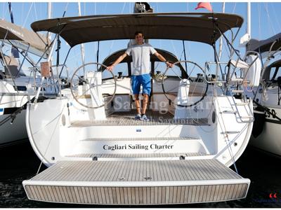 Cockpit of Liscia Ruja, a Bavaria Cruiser 51 sailboat at Figari/Golfo Aranci, Italy