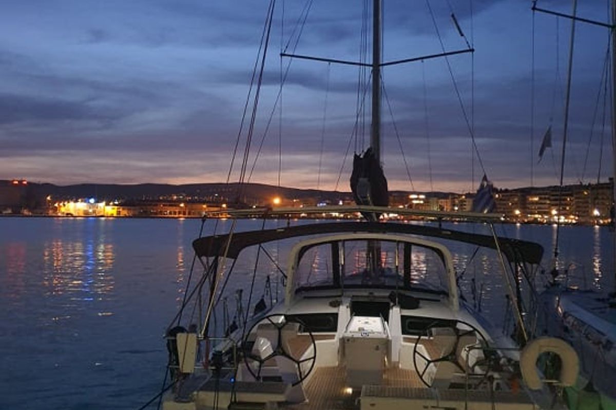 Exterior view of Anemos, a Beneteau Oceanis 46.1 sailboat at Volos Municipality, Greece