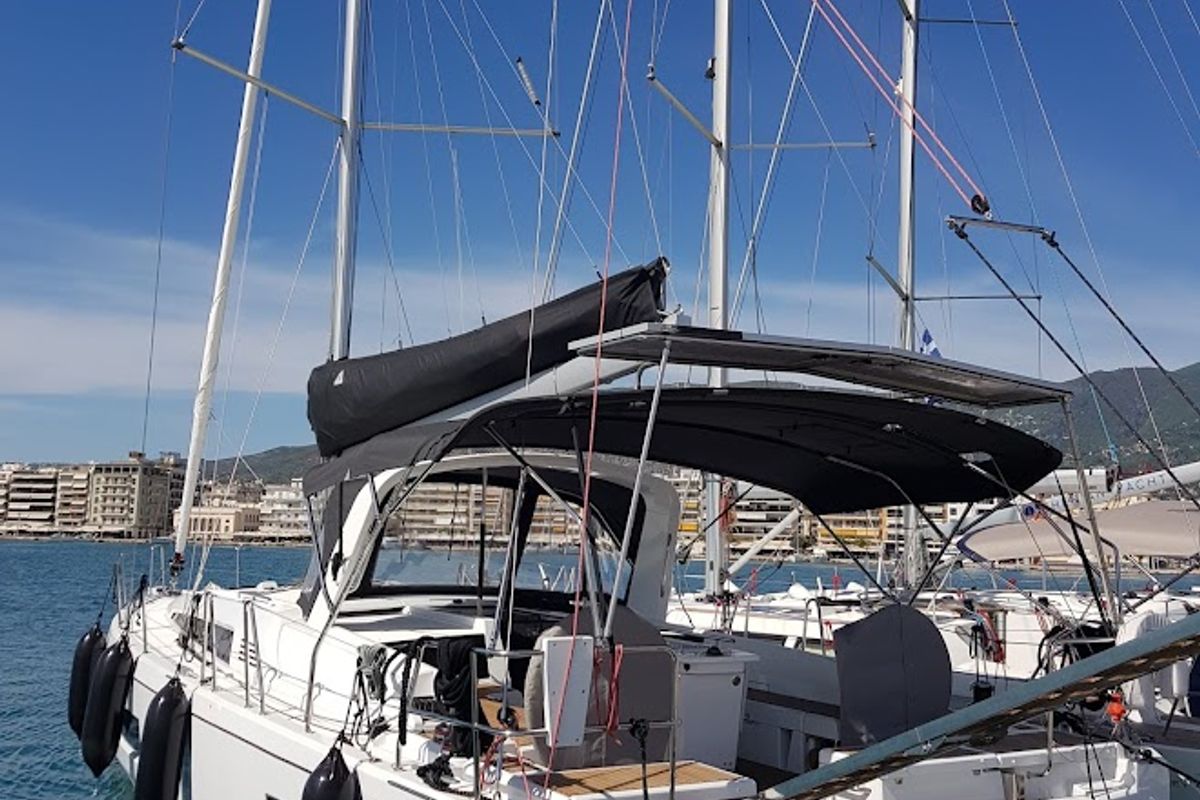 Exterior view of Anemos, a Beneteau Oceanis 46.1 sailboat at Volos Municipality, Greece