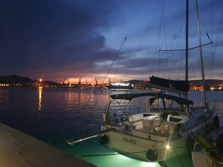 Exterior view of Anemos, a Beneteau Oceanis 46.1 sailboat at Volos Municipality, Greece