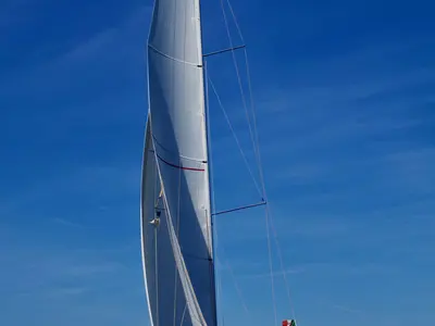 Exterior view of Stella, a Dufour 520 Grand Large sailboat at Puntone di Scarlino, Italy