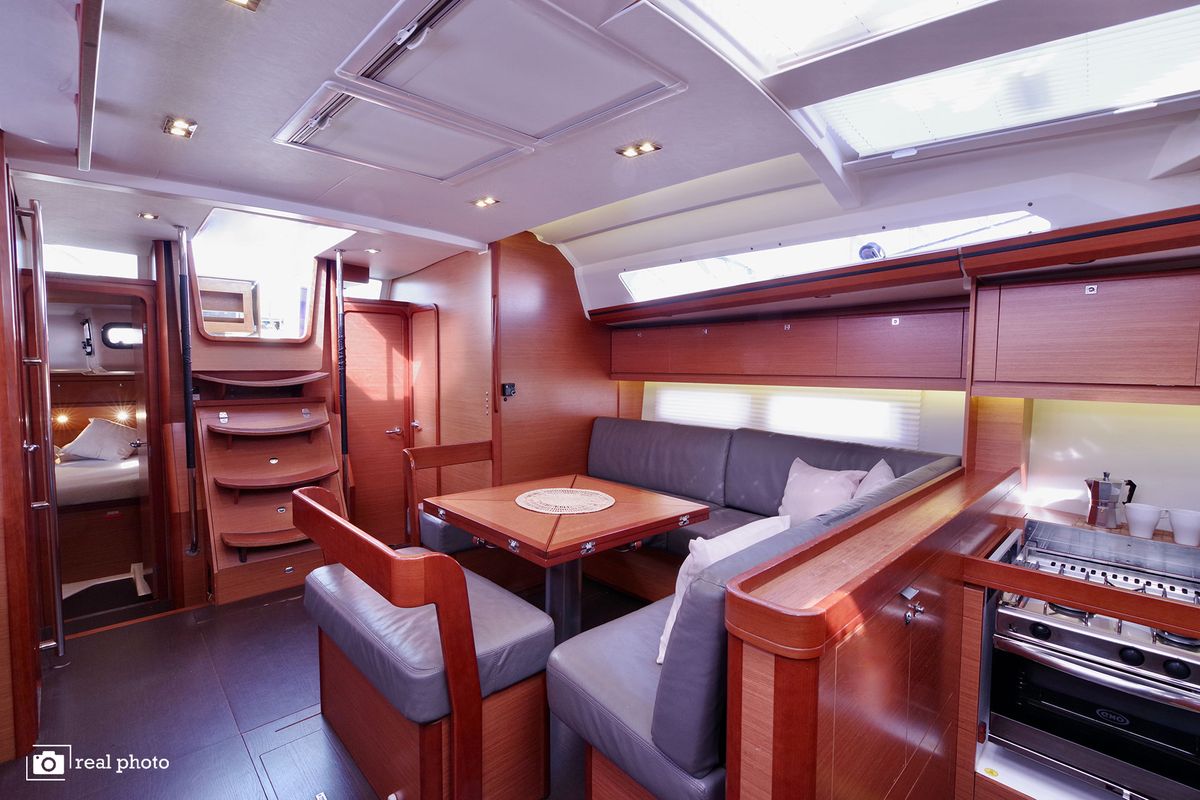 Salon of Stella, a Dufour 520 Grand Large sailboat at Puntone di Scarlino, Italy