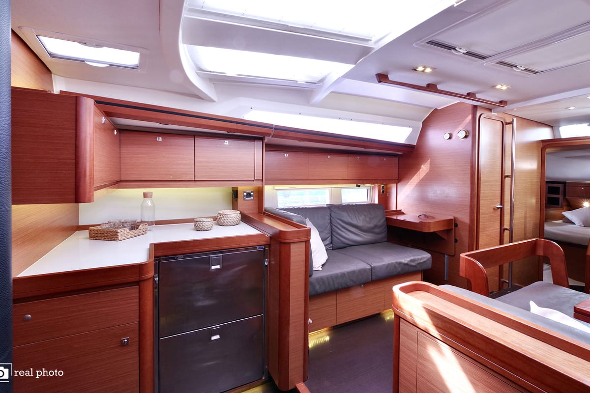 Salon of Stella, a Dufour 520 Grand Large sailboat at Puntone di Scarlino, Italy