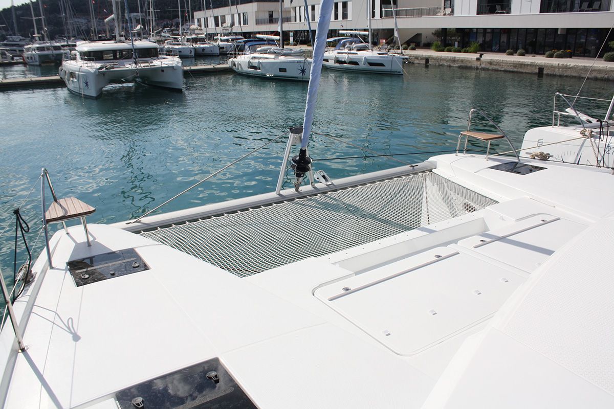 Deck of Mae Fee, a Fountaine Pajot Astrea 42 catamaran at Seget Donji, Croatia