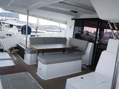 Deck of Mae Fee, a Fountaine Pajot Astrea 42 catamaran at Seget Donji, Croatia