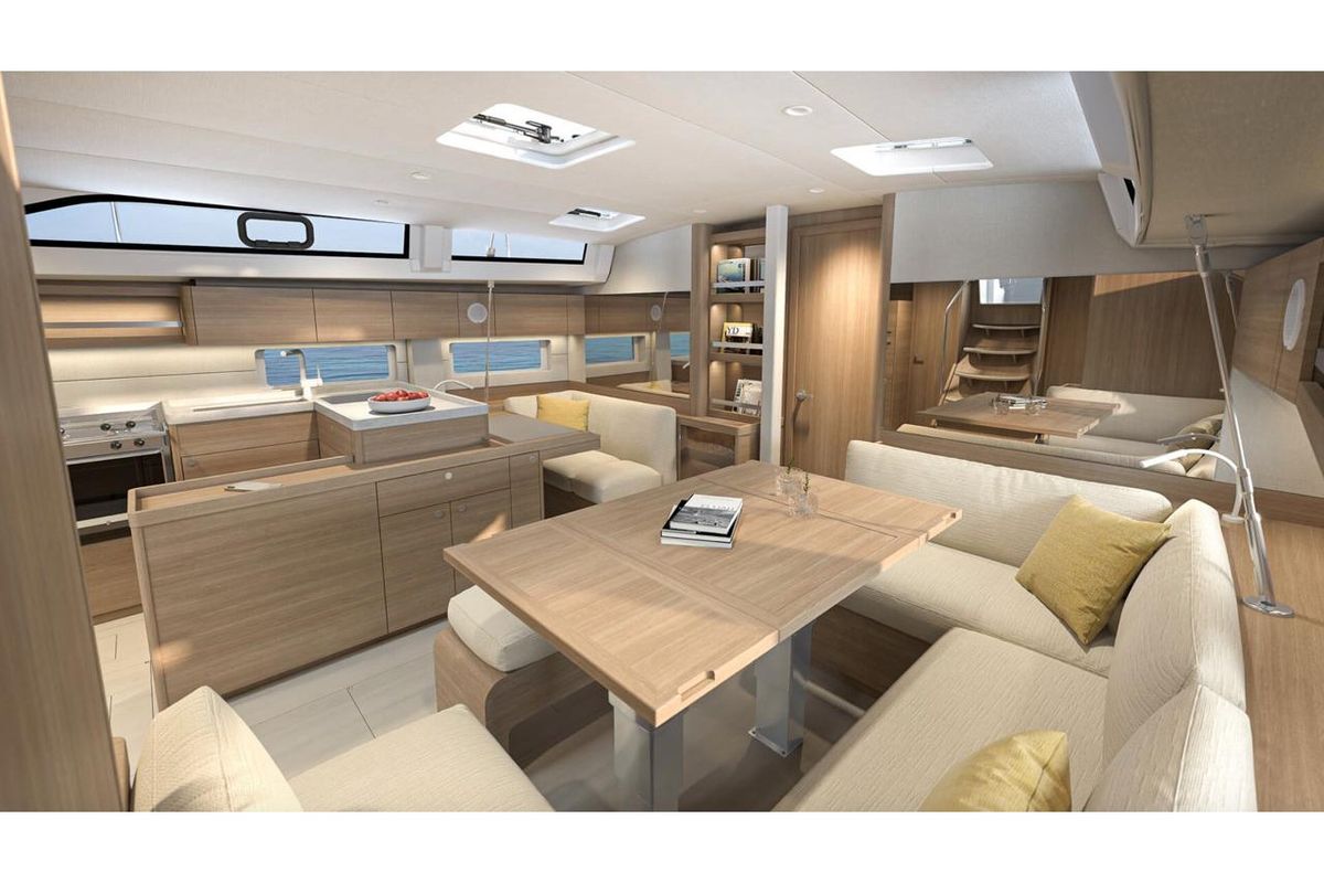 Salon of Pandora - Comfort line, a Beneteau Oceanis 52 sailboat at Tonnarella, Italy