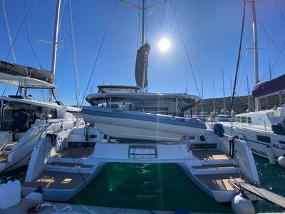 Deck of Nereide, a Lagoon 42 catamaran at Olbia, Italy