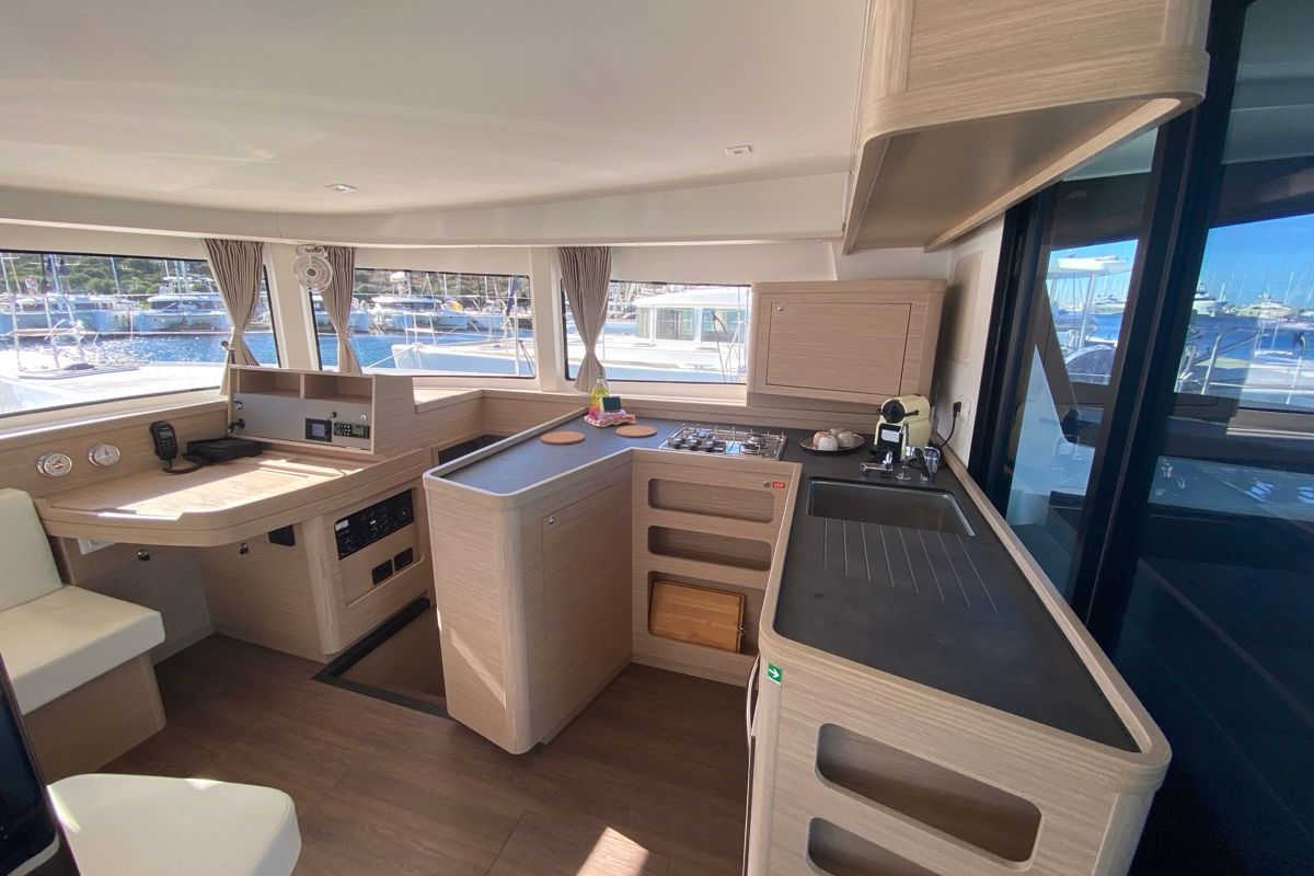 Galley of Nereide, a Lagoon 42 catamaran at Olbia, Italy