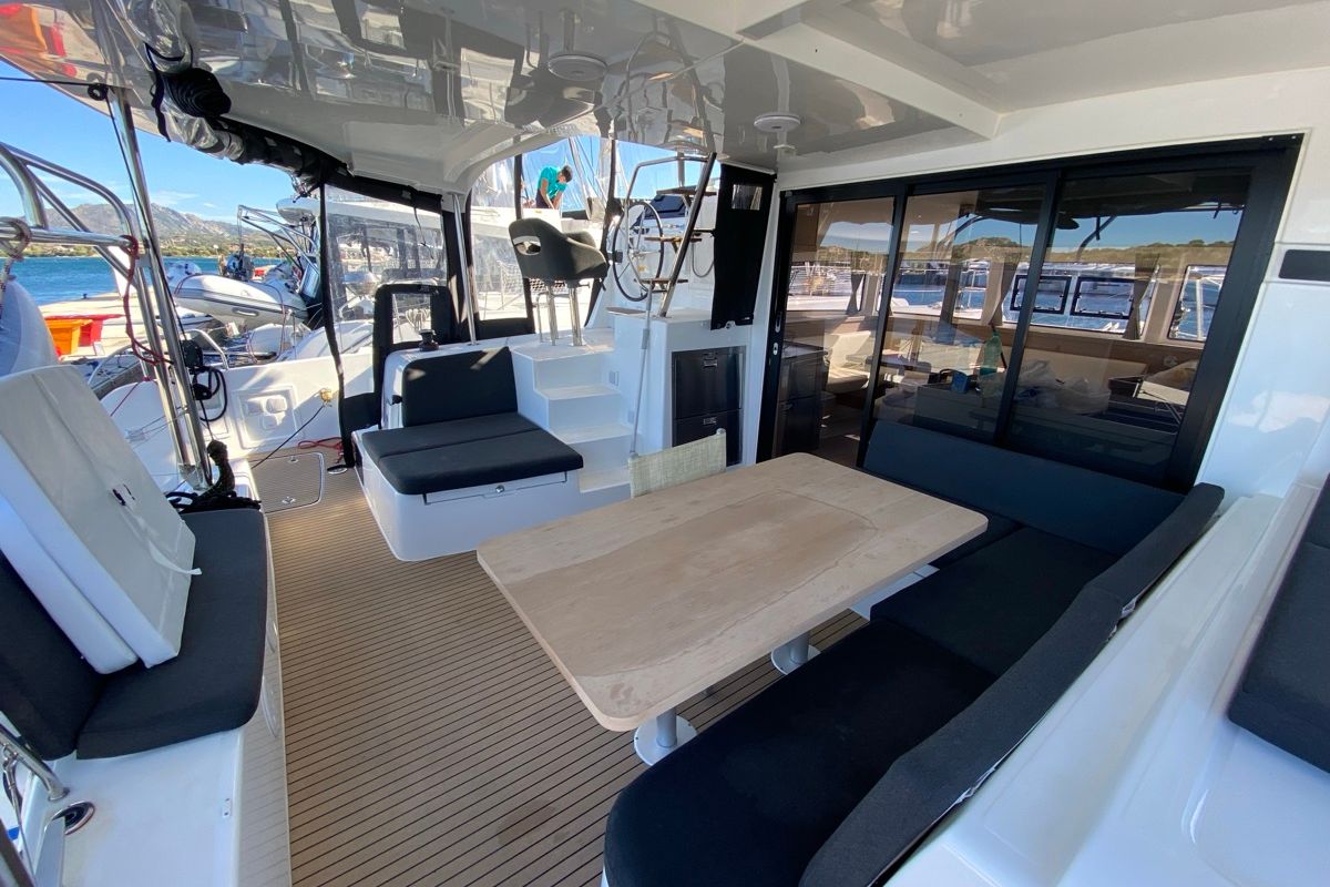 Deck of Nereide, a Lagoon 42 catamaran at Olbia, Italy
