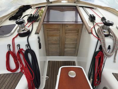 Deck of Silly Shark (GND), a Beneteau Oceanis 43 sailboat at Grand Anse, Grenada