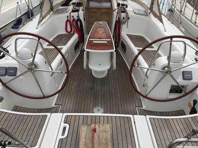 Cockpit of Silly Shark (GND), a Beneteau Oceanis 43 sailboat at Grand Anse, Grenada