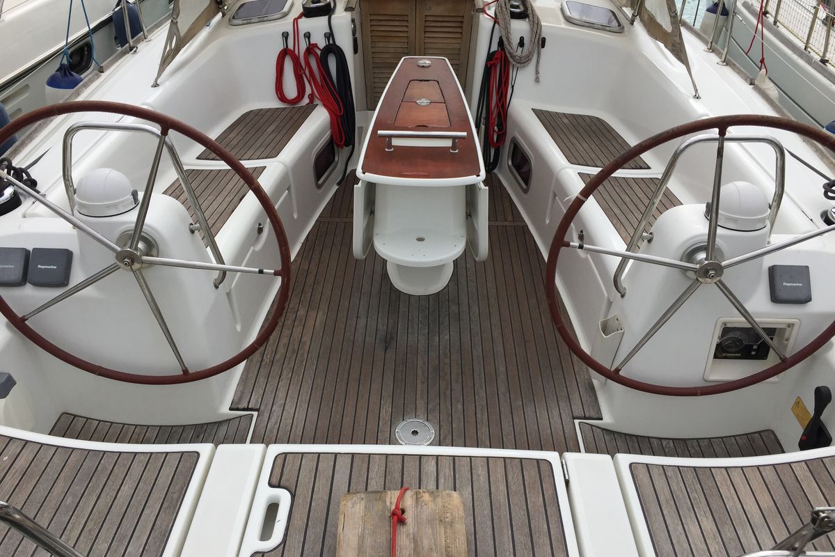 Cockpit of Silly Shark (GND), a Beneteau Oceanis 43 sailboat at Grand Anse, Grenada