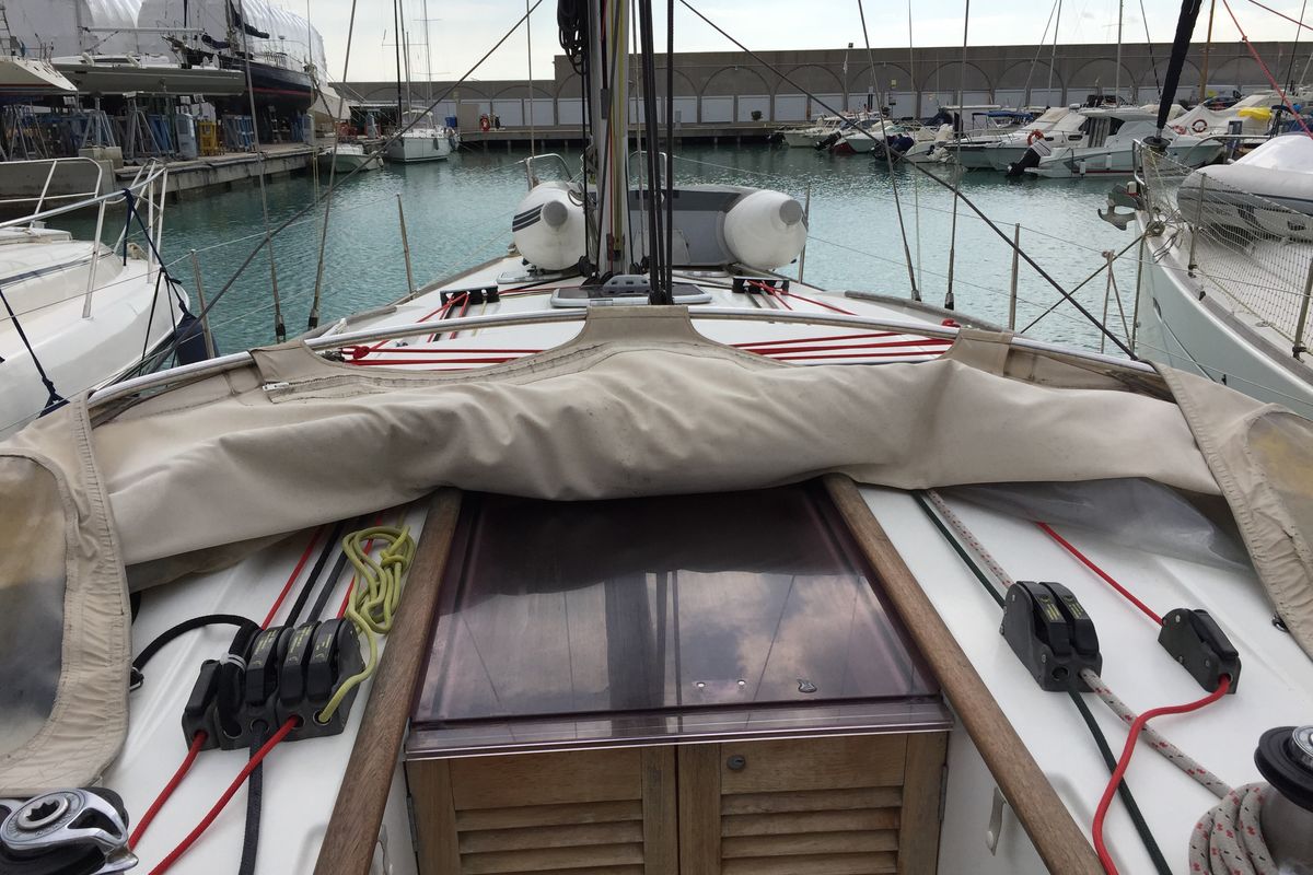 Deck of Silly Shark (GND), a Beneteau Oceanis 43 sailboat at Grand Anse, Grenada