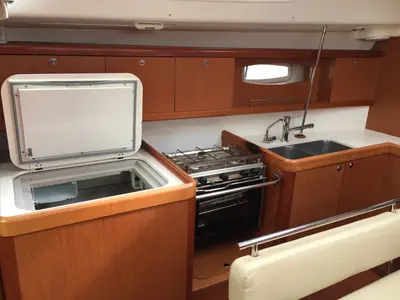 Galley of Silly Shark (GND), a Beneteau Oceanis 43 sailboat at Grand Anse, Grenada