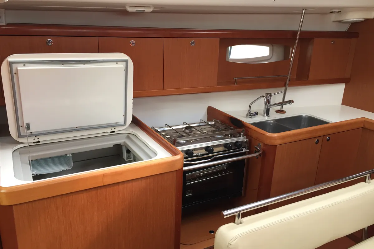 Galley of Silly Shark (GND), a Beneteau Oceanis 43 sailboat at Grand Anse, Grenada