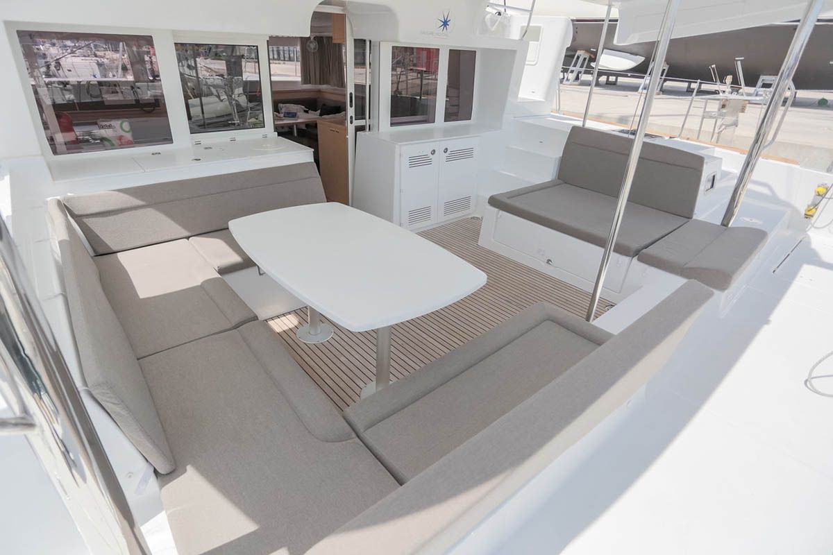 Deck of Rimta, a Lagoon 450 F catamaran at Athens, Greece