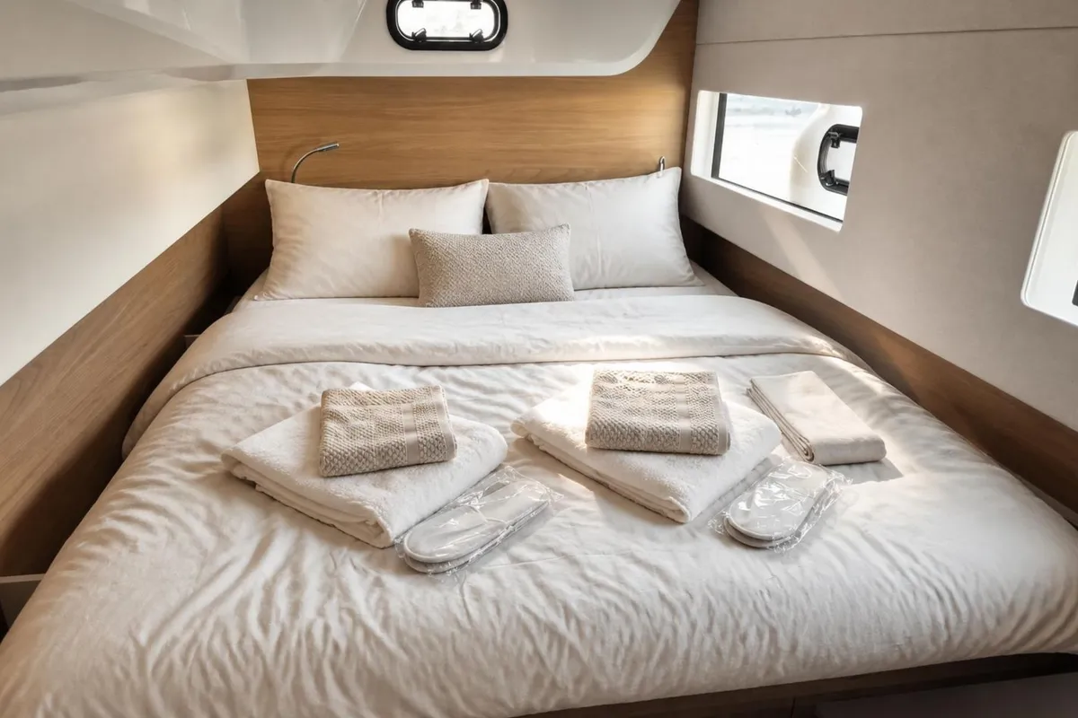 Comfort, a Bali Bali Catsmart catamaran at Olbia, Italy