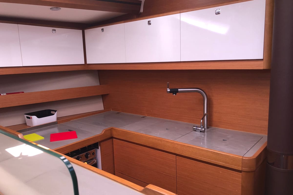 Galley of Silente, a Dufour 56 Exclusive sailboat at Olbia, Italy