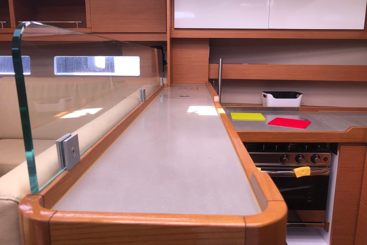 Galley of Silente, a Dufour 56 Exclusive sailboat at Olbia, Italy