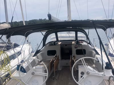 Cockpit of AirTime 3, a Elan Impression 45.1 sailboat at Mali Lošinj, Croatia