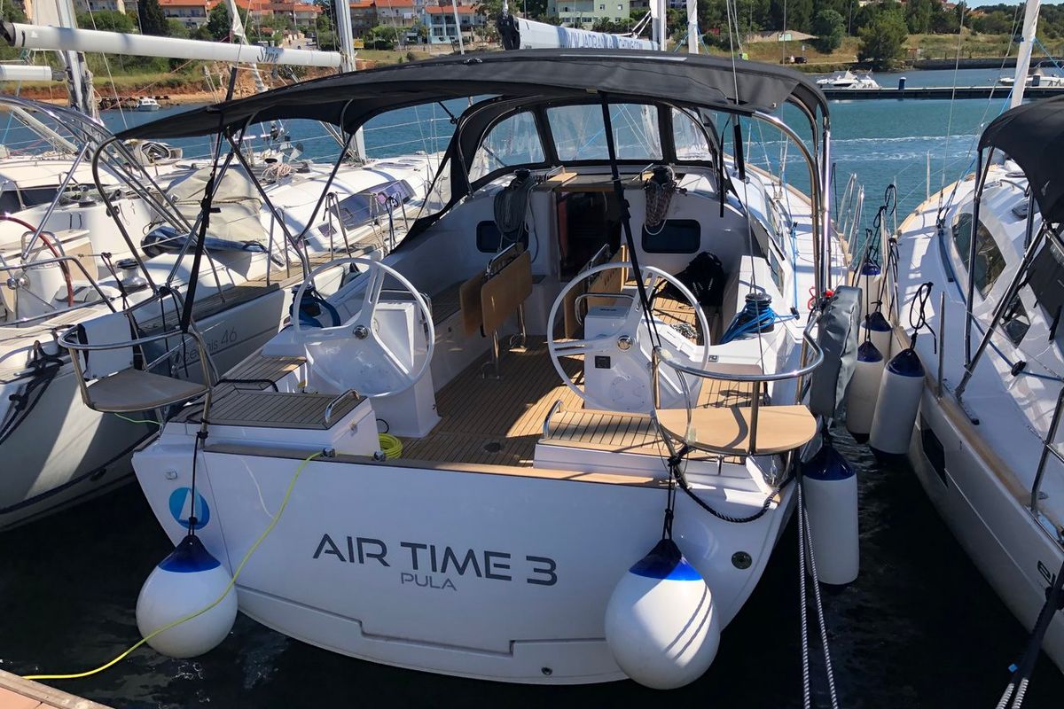 Exterior view of AirTime 3, a Elan Impression 45.1 sailboat at Mali Lošinj, Croatia