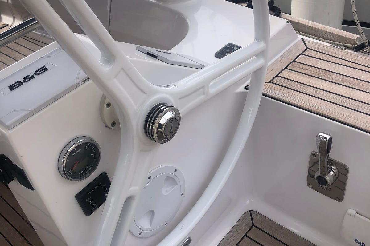 Cockpit of AirTime 3, a Elan Impression 45.1 sailboat at Mali Lošinj, Croatia