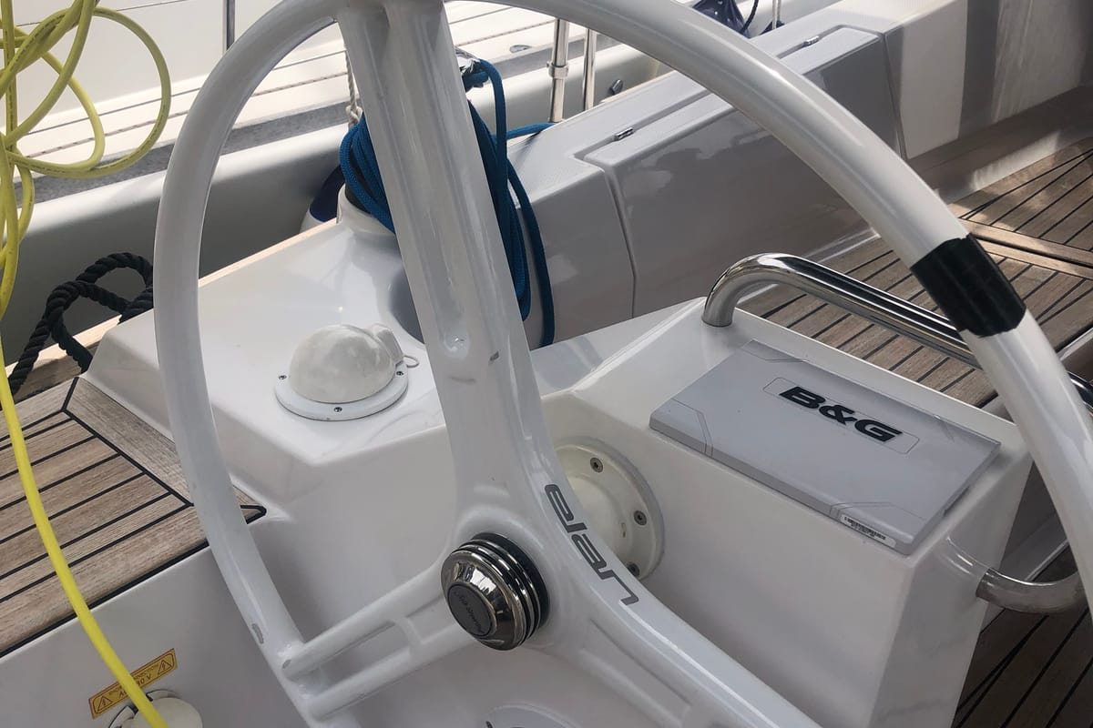 Cockpit of AirTime 3, a Elan Impression 45.1 sailboat at Mali Lošinj, Croatia
