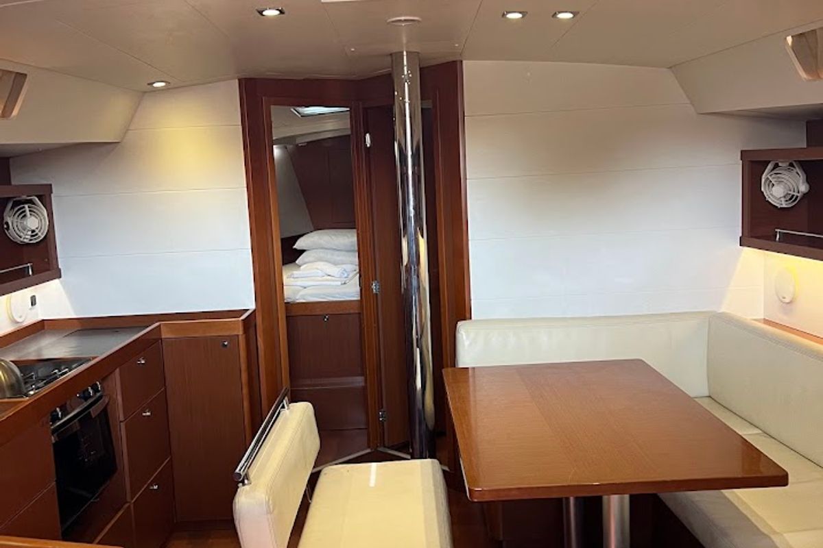 Salon of Beautiful Love, a Beneteau Oceanis 45 sailboat at Kontokali, Greece