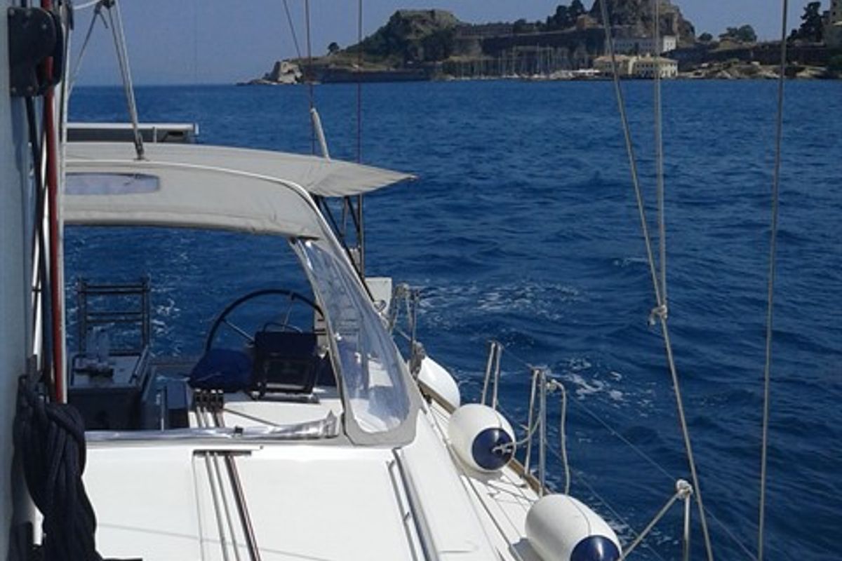 Deck of Beautiful Love, a Beneteau Oceanis 45 sailboat at Kontokali, Greece