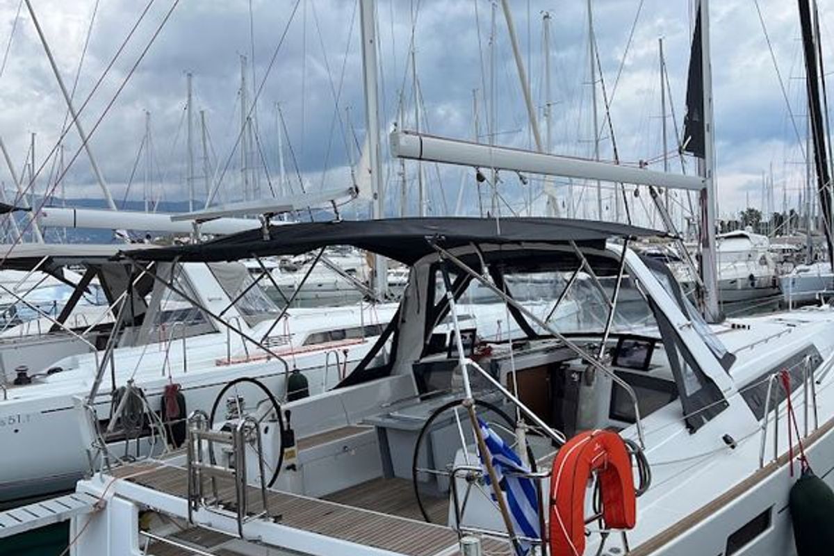 Exterior view of Beautiful Love, a Beneteau Oceanis 45 sailboat at Kontokali, Greece