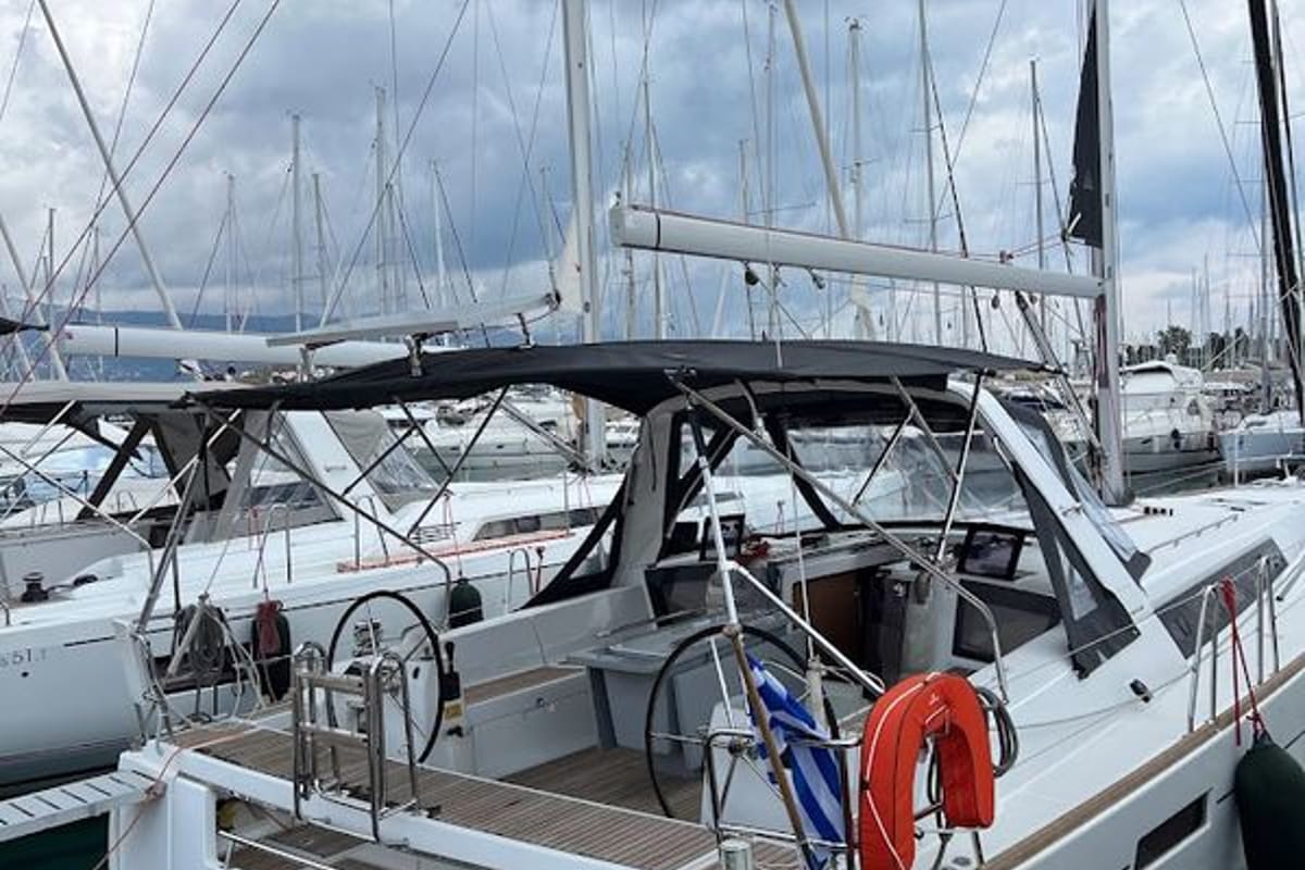 Deck of Beautiful Love, a Beneteau Oceanis 45 sailboat at Kontokali, Greece
